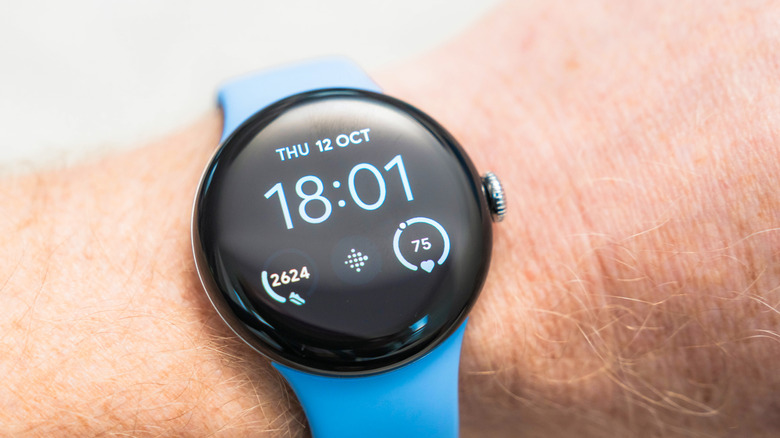 Pixel watch being worn on wrist.