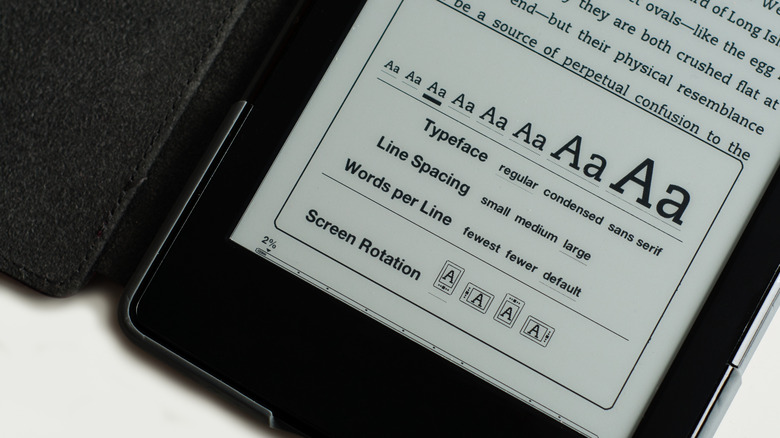 The text appearance settings menu on an e-reader device