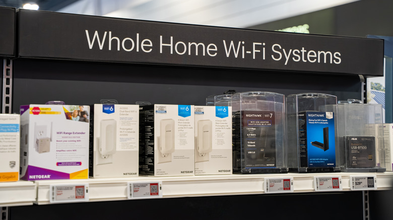 Mesh Wi-Fi networking systems on display in a store