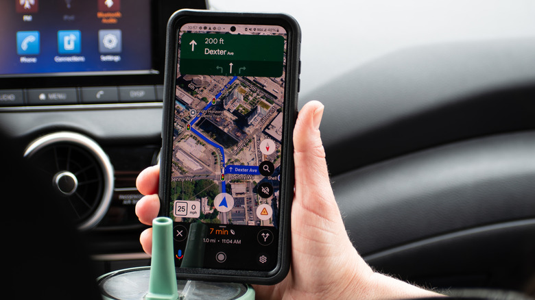 The Google Maps app in vehicle navigation mode.