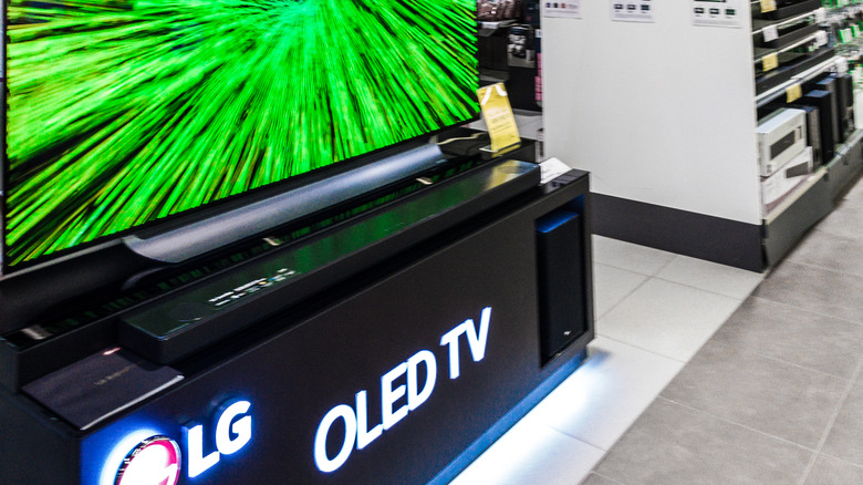 Close-up of LG OLED TV on display in a store