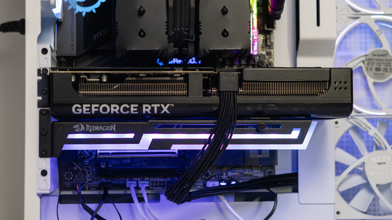 Closeup of an RTX GPU installed on motherboard