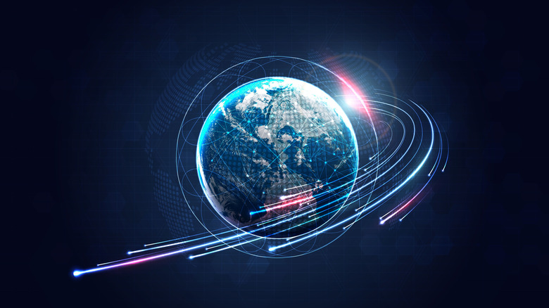 Digital representation of the concept of wireless connections around the Earth.