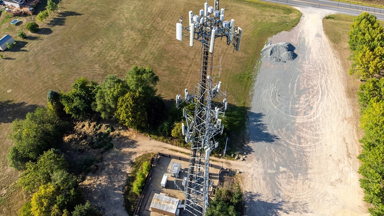An aerial shot of a cell tower in Wisconsin