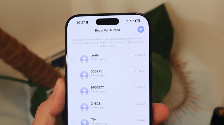 Recently deleted messages on iOS 26 Messages app