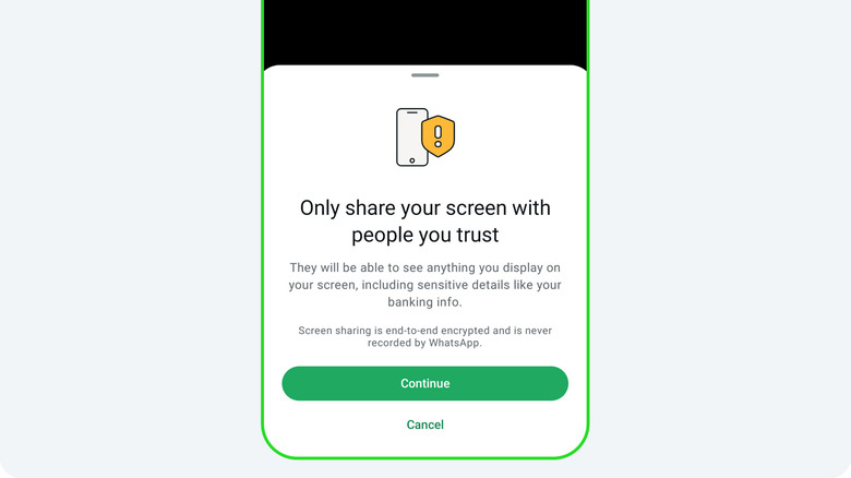 WhatsApp's new warning about sharing your screen