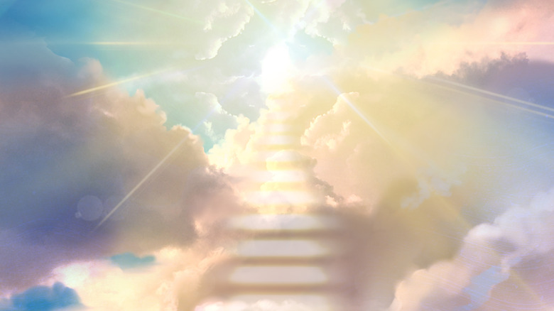 artistic images of stairs ascending into an afterlife in the sky