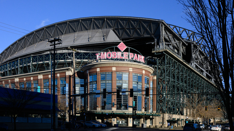 T-Mobile Park sign on the exterior of the Seattle professional baseball stadium