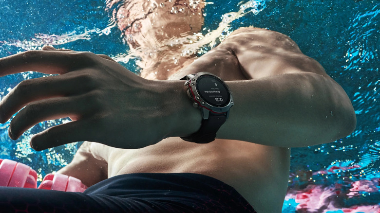 Person wearing Amazfit smartwatch in the pool