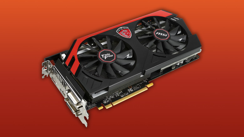MSI AMD Radeon R9 290 Graphic Card, 4 GB GDDR5 on a red to orange gradient background