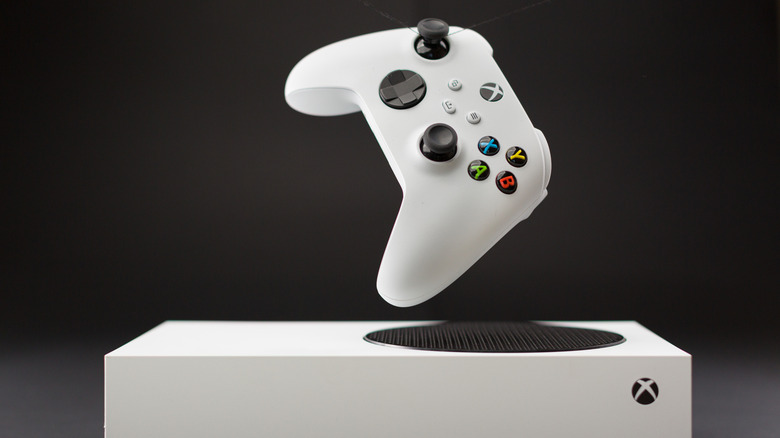 An Xbox Series S against a black background.