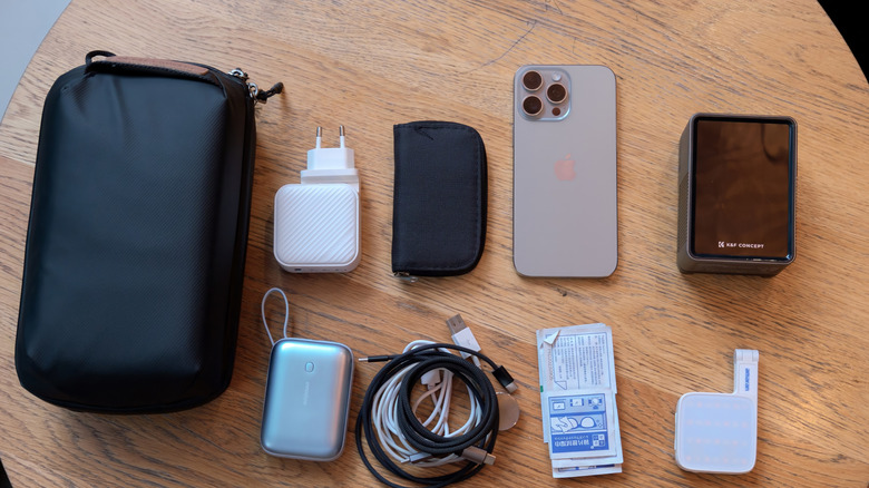 portable electronics laid out on a table
