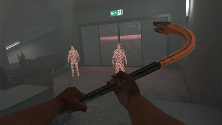 Using a crowbar in the VR game Bonelab