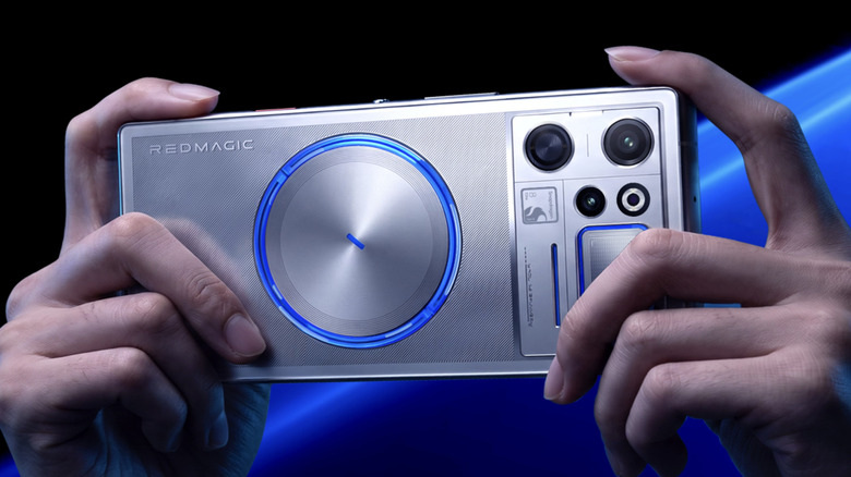 The RedMagic 12 Pro+ design from the back with the liquid cooling module clearly visible.