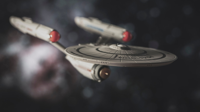 A three-quarter view of the USS Enterprise from Star Trek