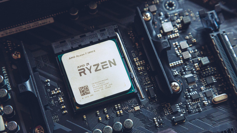 Close-up of an AMD Ryzen processor on a motherboard