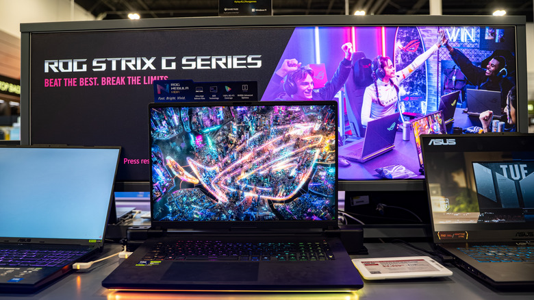 Asus gaming laptops on display