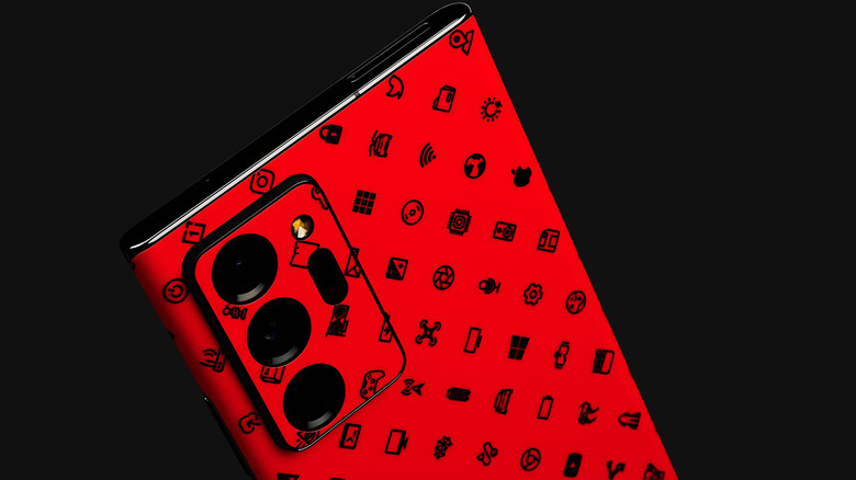02 redcore skin from the dbrand MKBHD collection on a black background