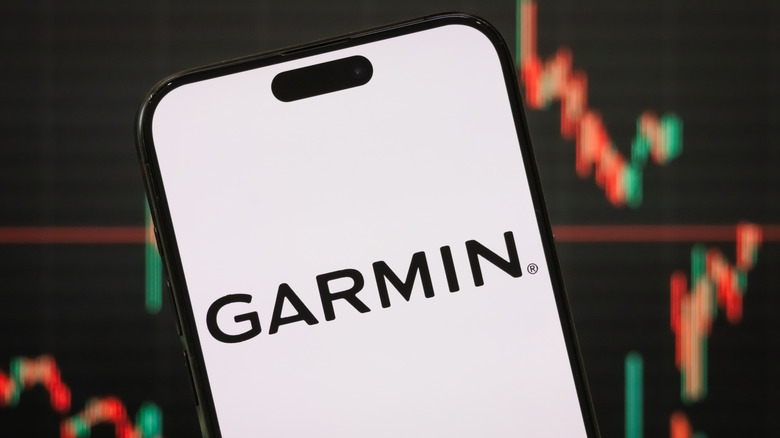 close-up of garmin logo on smartphone