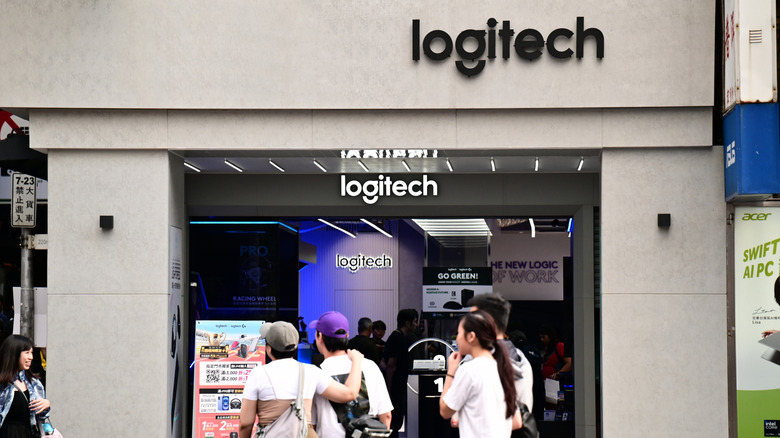 A Logitech retail storefront with the logo clearly visible and products inside.