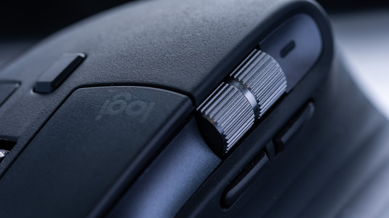 Close up view of a Logitech MX Master 3 mouse with the logo visible.