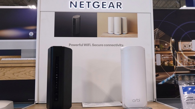 Netgear routers on display in a retail setting
