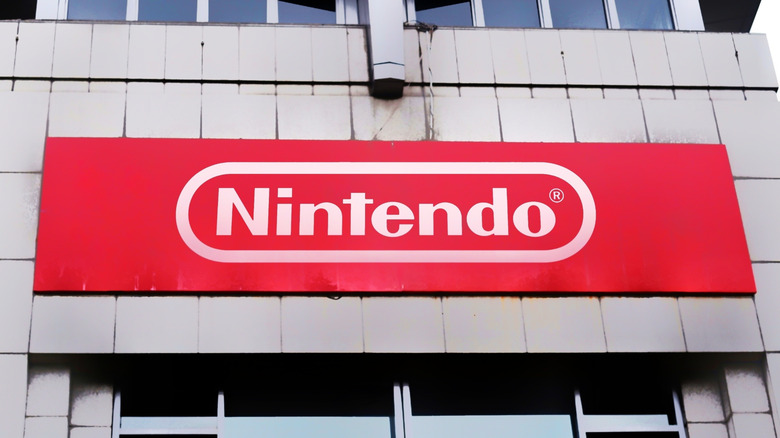 the Nintendo logo on a building