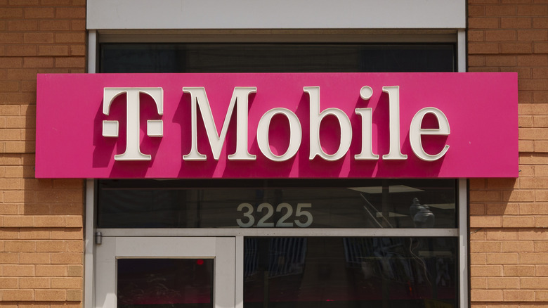 A T-Mobile sign outside of one of its retail locations.