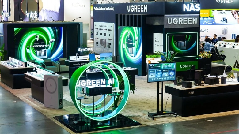 UGREEN branding at a trade show from an aerial view.