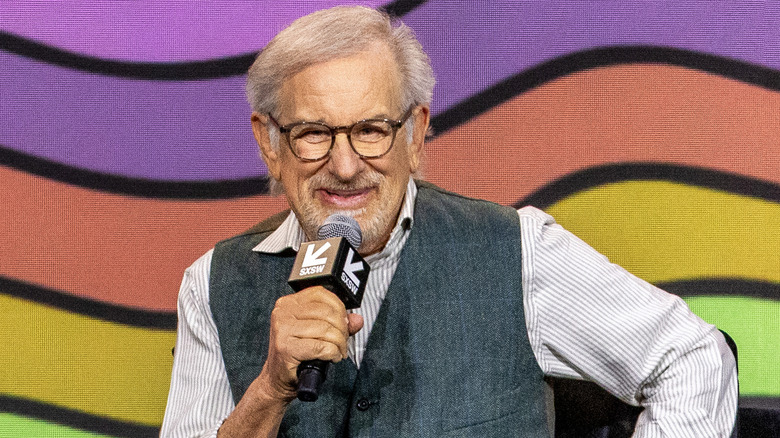Steven Spielberg with a microphone