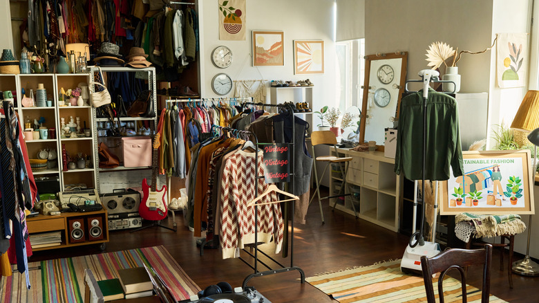 a thrift store interior with vintage items