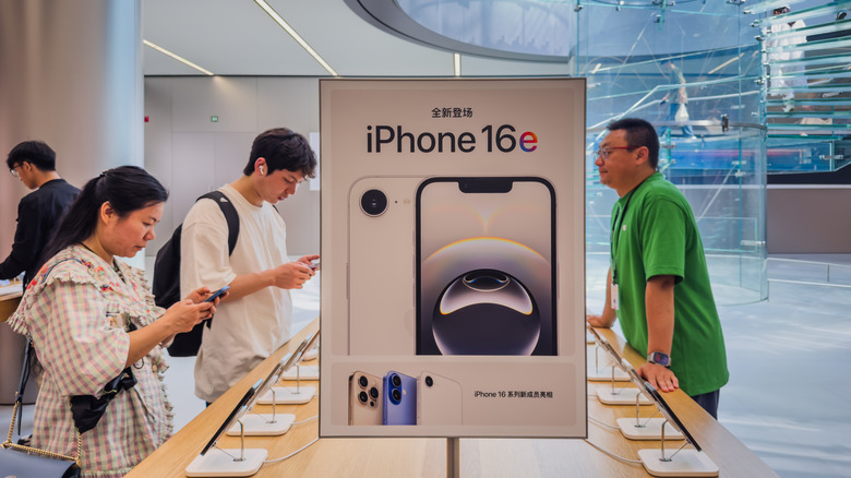 iPhone 16e on display