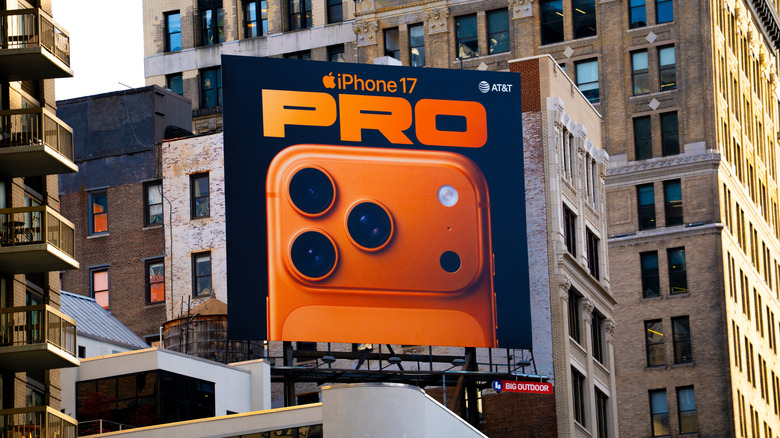 A iPhone 17 Pro billboard in New York City