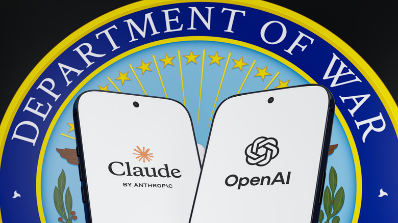 Claude and OpenAI logos atop the Department of War badge