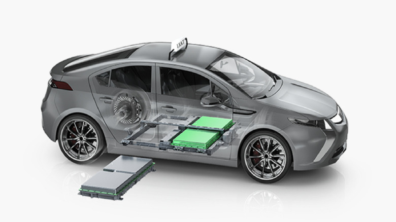 An image of an EV battery inside a vehicle