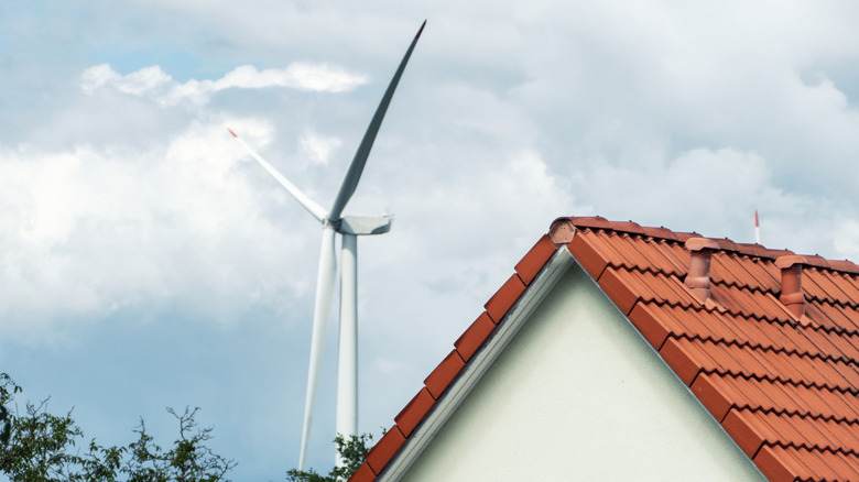 Wind turbine in a residential neighborhood.