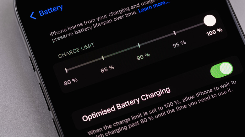 battery settings on iPhone with optimized battery charging turned on