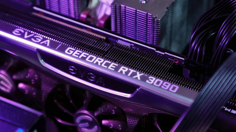 EVGA GeForce RTX 3090 graphics card inside computer setup