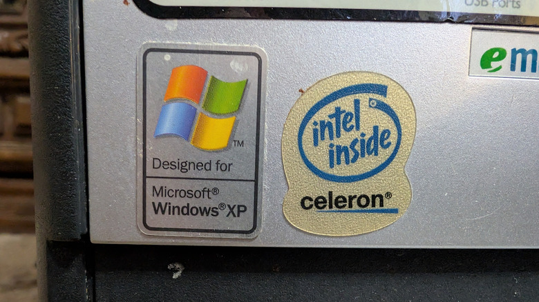 An "Intel inside" sticker seen on an eMachines PC featuring a Celeron processor.