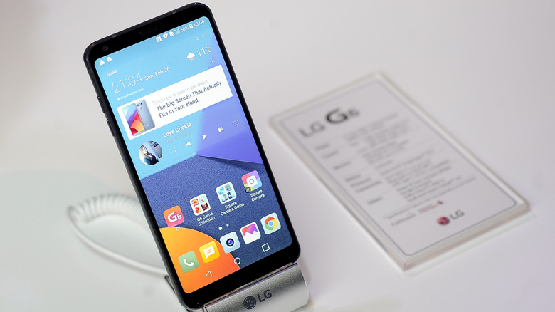 LG's G6 smartphone on display at a launch event during the Mobile World Congress