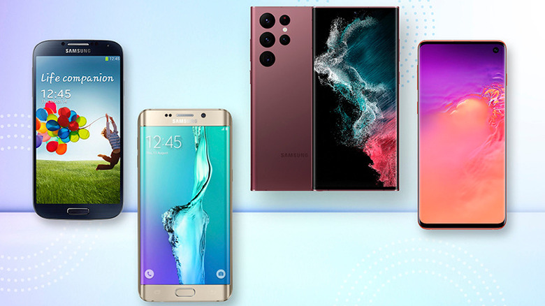 Four different models of Samsung Galaxy S phones with OLED screens