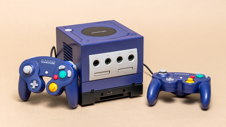 The Nintendo GameCube system with controllers next to it