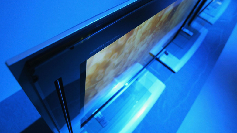 The top corner of a plasma TV screen made by Panasonic