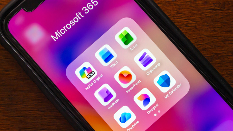 Microsoft 365 apps on a smartphone screen