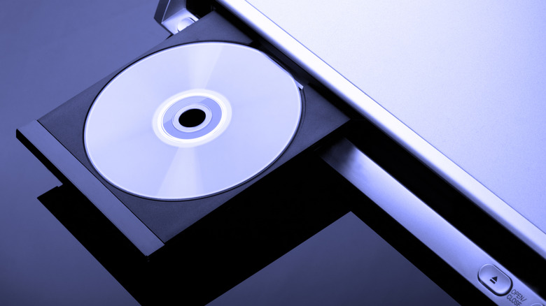 Close-Up of a DVD tray open with a disc visible in the slot