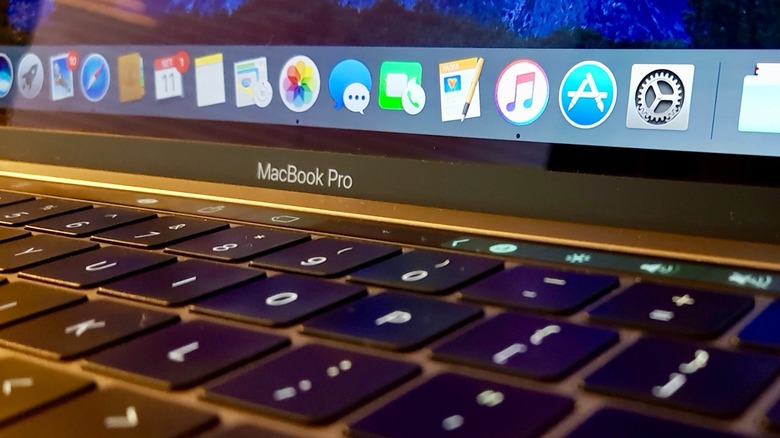Close-up shot of the keyboard of a MacBook Pro with Touch Bar