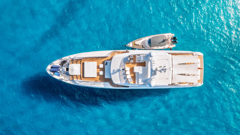 Aerial shot of a yacht.
