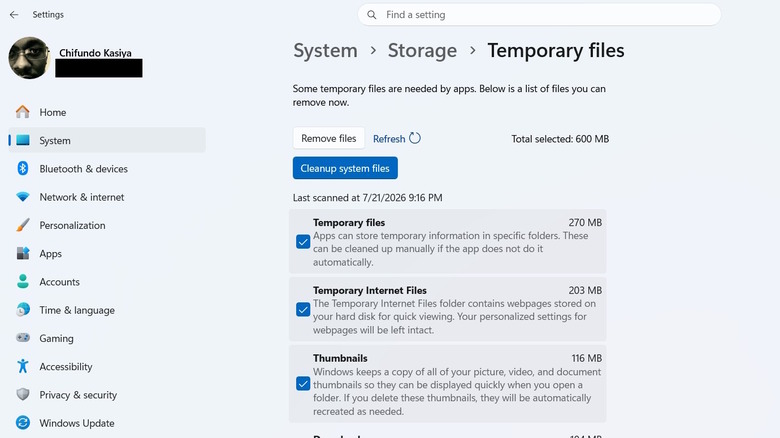 Removing temporary files using Storage Sense on Windows