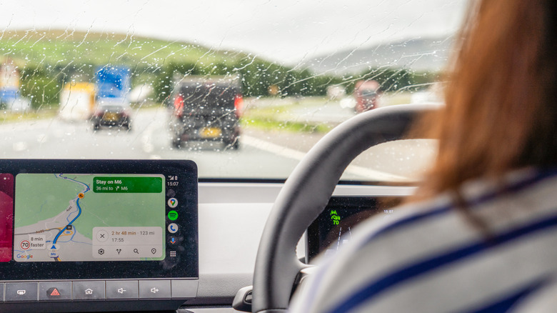 Using Google Maps in a car for driving directions.