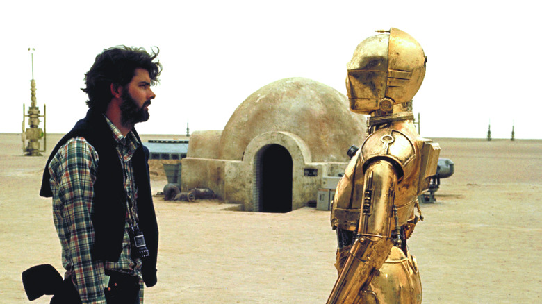 George Lucas stood opposite C3P0 on set